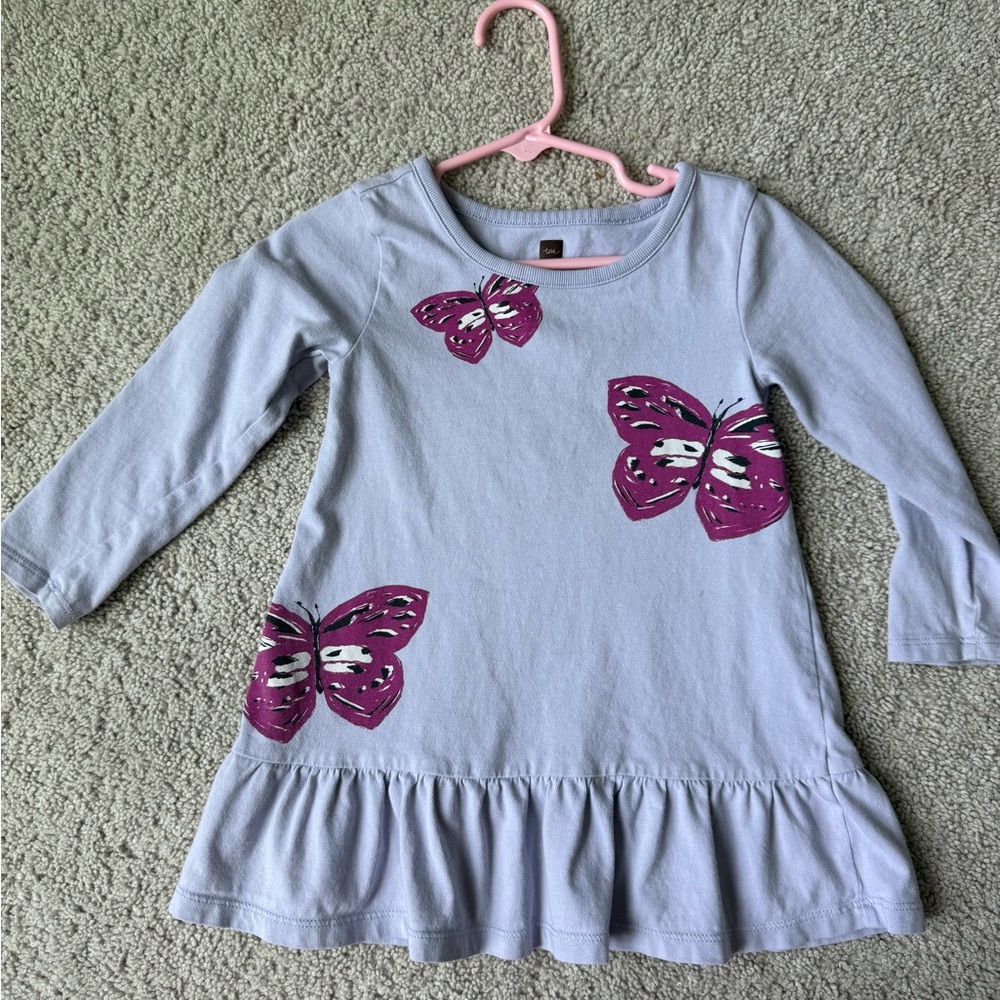 Tea Collection Light Blue Dress with Purple Butterflies